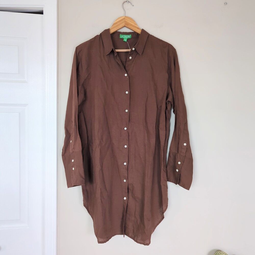 J.Crew NWT Relaxed Fit Beach Shirt Button Up Linen Botton Blend Medium Brown - Picture 2 of 8